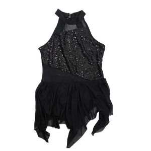 iEFiel Black Sequin Halter Neck Dance Dress Girls Size 14